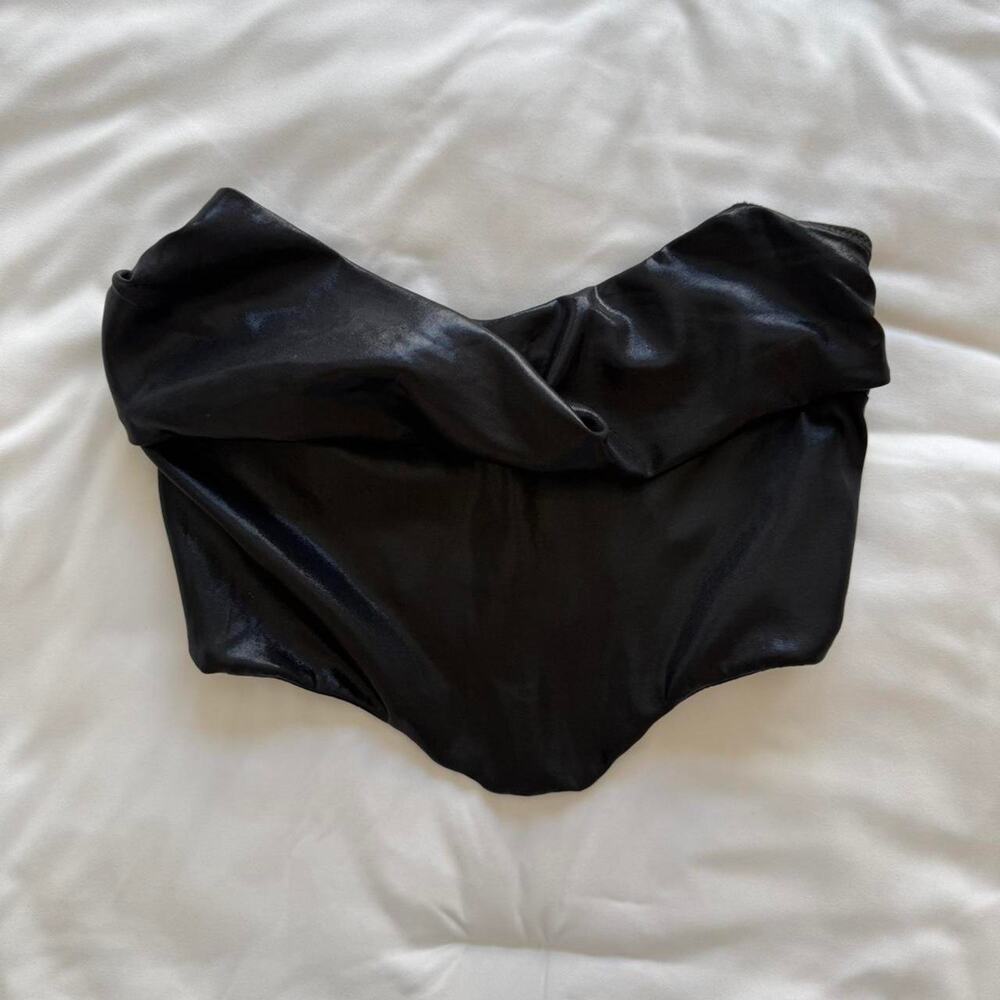 Oh Polly Black Leather corset crop top with detail